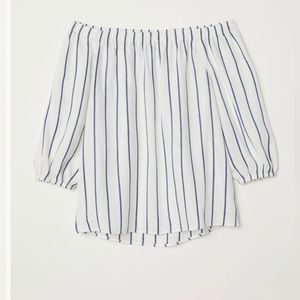 H&M White/Blue Striped Off-the-shoulder blouse- Size 4